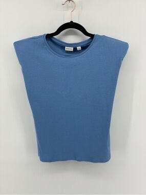 Babaton Blue Boxy Crewneck Shoulder Pad Tank